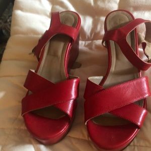 Agnes b  red leather wedge sandals worn once